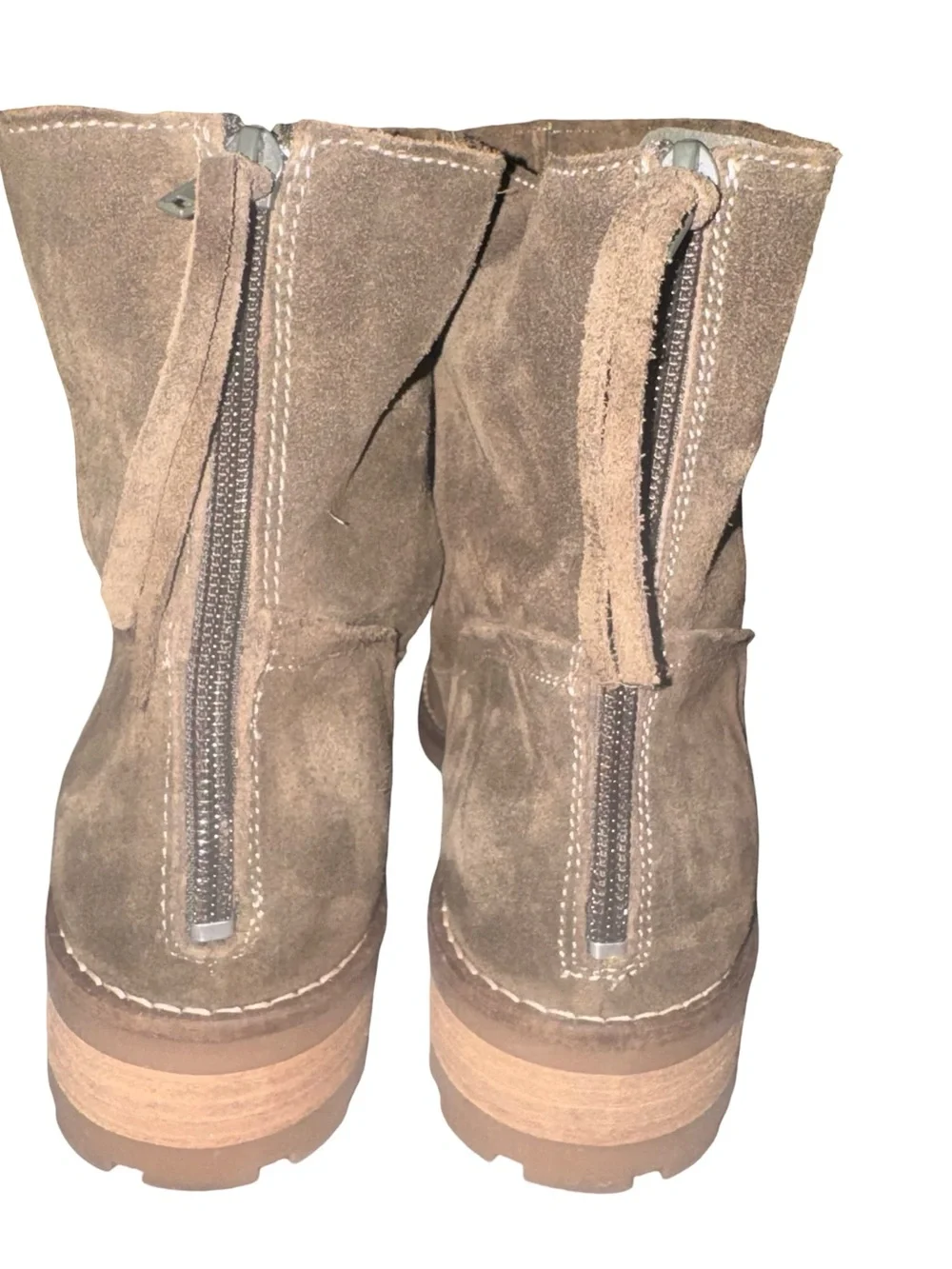 Cruza Mila Size 8 Brown Suede Leather Ankle Boots Back Zip Lug Sole Boho Western